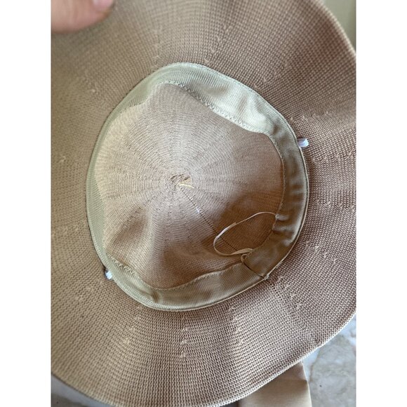 Tan Bucket Hat Bow & Rhinestone "H" Detail Knit Design Neutral Tone One Size - Picture 5 of 5